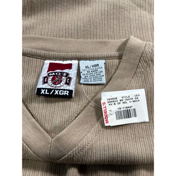 Mos Sport Club XL Tan Ribbed V-Neck T-Shirt Cotton - Picture 3 of 8